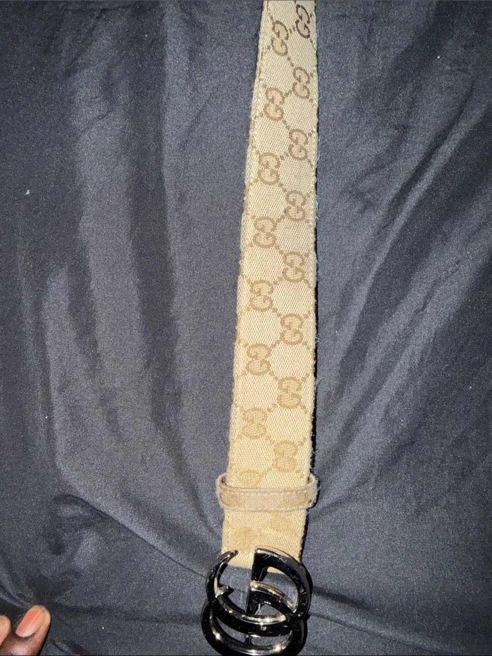 Gucci Beige GG Canvas Belt with Silver Double G Buckle